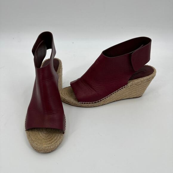 Celine Burgundy Leather Wedge Espadrilles Sandals Size 41/ US10 - Picture 1 of 12